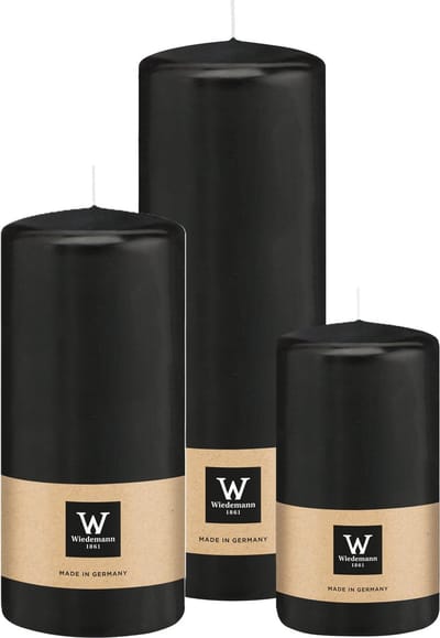 Wiedemann Cilinderkaarsen/stompkaarsen - set van 3 - zwart - 6x12/7x15/7x20 cm