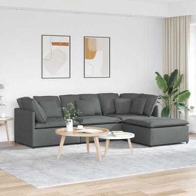 vidaXL - Modulaire - bank - met - voetenbank - en - kussens - stof - donkergrijs