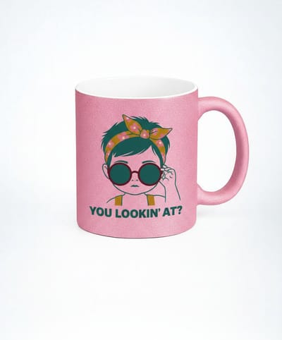 Roze Glitter Mok - You Lookin' At? - Keramische Koffiemok met Uniek Design