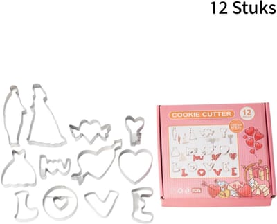 12 stuks roestvrijstalen koekjesstekers - Valentijnsdag thema - LOVE en hartvormen - fondant uitsteekvormpjes - DIY koekjes bakken - keukenaccessoire