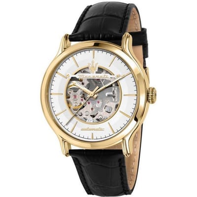 Montre Homme Maserati Epoca Bracelet Cuir Cadran Noir Automatique R8821118011 100M blanc