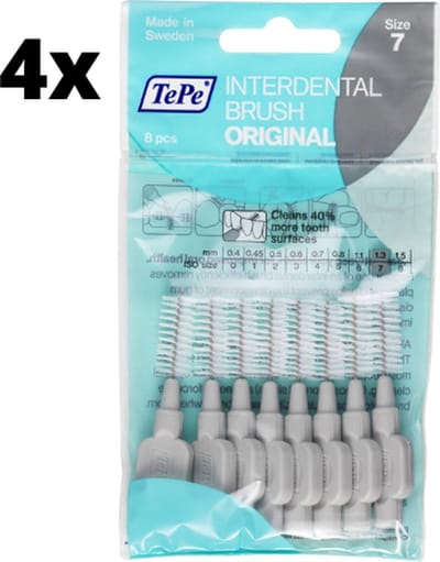 TePe Ragers Grijs 1,3mm - 4 x 8 stuks - Voordeelverpakking