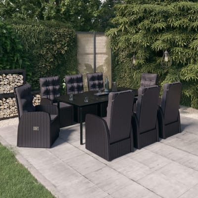 vidaXL - 9-delige - Tuinset - met - kussens - zwart