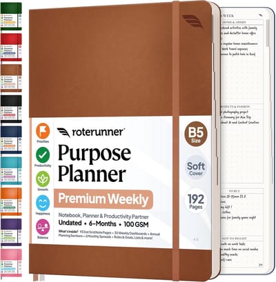 Productiviteitsplanner - Doelenplanner Dagboek - Tijdmanagement Organisatie - Ongedateerd Flexibel - B5 Formaat - Bruin Softcover