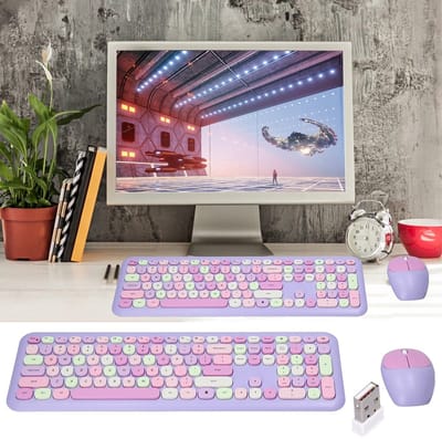 Allecto - Toetsenbord-muiscombinatie - Draadloze Gaming Combo - Ergonomisch ontwerp - Lila mengkleuren - Optische resolutie 1200 - Geschikt voo...