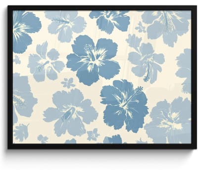 Poster in lijst - Fotolijst 70x50 cm - Posters - Hibiscusbloemen - Blauw - Patroon - Tropisch - Posterlijst zwart - Decoratie - Wanddecoratie woonkamer - Muurdecoratie slaapkamer