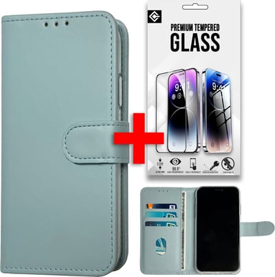 Casemania Hoesje Geschikt voor Samsung Galaxy A55 Licht Blauw & Glazen Screenprotector - Portemonnee Book Case - Kaarthouder & Magneetlipje