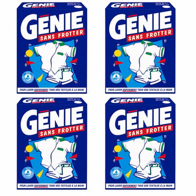 GENIE Sans Frotter Waspoeder 450 g - Set van 4 Pakken (1.8 kg Totaal) - Vlekverwijderaar Handwas Poeder voor Witte en Bonte Was - Werkt in Koud Water - Voordeelpak NIET GESCHIKT VOOR WASMACHINE