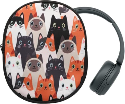 kwmobile hoes geschikt voor Headset / Overear headphone - 23 x 18 cm - Beschermhoes voor headset in Katten design - Van neopreen - Met print