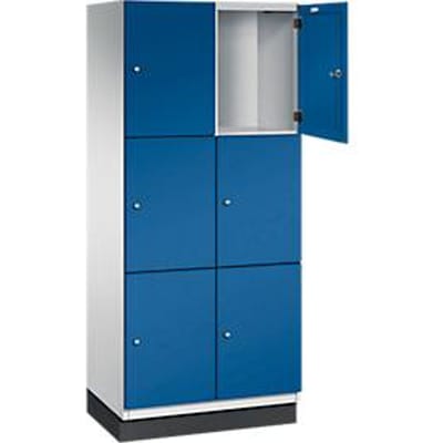 C+P Cambio lockerkast, 2 vakken, 6 vakken, met plint, B 800 x D 525 x H 1980 mm, lichtgrijs/enzianblauw
