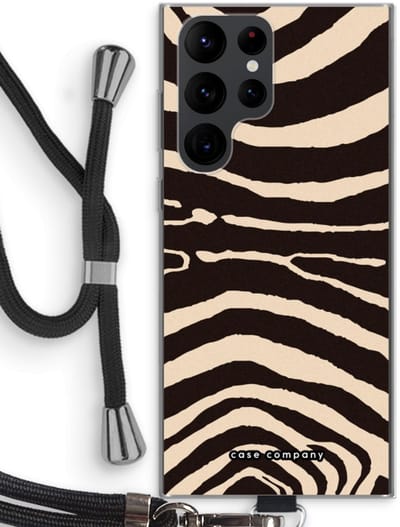 Case Company® - Hoesje met koord geschikt voor Samsung Galaxy S22 Ultra hoesje met Koord - Arizona Zebra - Telefoonhoesje met Zwart Koord - Bescherming aan alle Kanten en Over de Schermrand