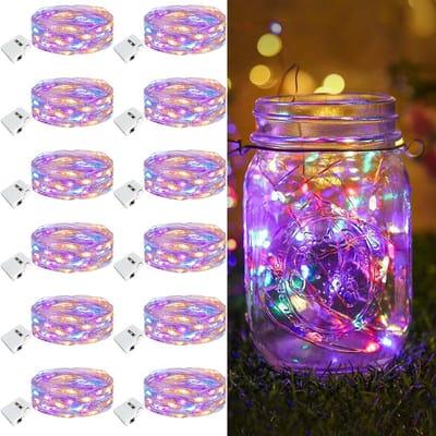 12 stuks/3 standen LED Sfeerverlichting op Batterij, 2 m met 20 Mini LED Lichten voor Feestjes, Kerst, DIY en Bruiloften, Binnen Decoratie (Multikleur)
