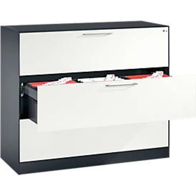 Hangmappenkast Asisto C 3000, 3 schuifladen, 3 rijen, B 1200 mm, antraciet/wit