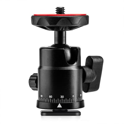 MOJOGEAR P05-C draaibare statiefkop met cold shoe - Plaats je accessoires op een lamp of telefoonhouder - Instelbare statiefkop - Rood/zwart