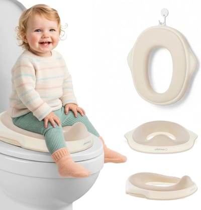 Opvouwbare Toiletbril - Toiletverkleiner Kinderen - Zindelijkheidstraining Ondersteunen - Antislip en Veilig - 37x35cm - Wit-beige