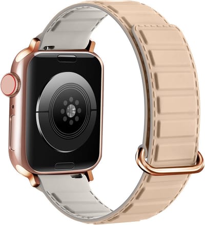 Siliconen bandje - geschikt voor Apple Watch 1/2/3/4/5/6/7/8/9/10/11/ SE (1,2,3) met maat 38 mm / 40 mm / 41 mm en 42 mm (Watch 10/11) - beige/grijs