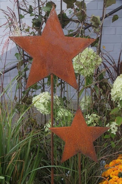 Tuinstekers Ster Set - Roest Metaal Decoratie - Tuin Aankleding - Patina Afwerking - 118 cm en 78 cm - Roestbruin