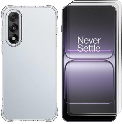 Hoesje & Glas Geschikt voor Oneplus Nord 5 - Transparant - Anti-Shock Back Cover met Camera Bescherming - Casemania Telefoonhoesje + 2x Glazen Screenprotector