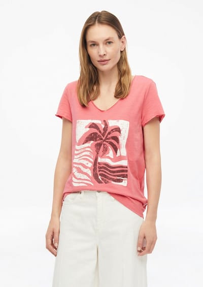 Dunne V-hals T-shirt in gemêleerd jersey voor vrouwen s.Oliver