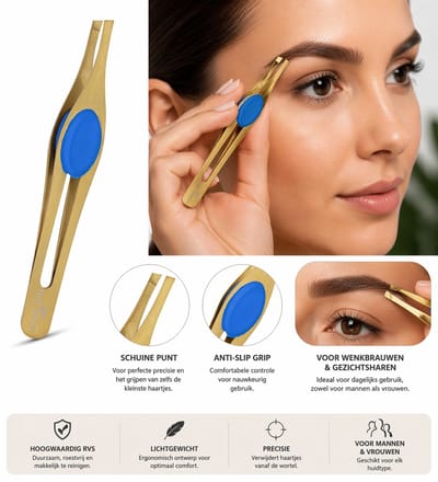 Belux Surgical Instruments / Professionele Epileerpincet - Slanted Tweezer voor Wenkbrauwen - Geschikt voor Mannen en Vrouwen - 1+1 Gratis - 9.5 cm