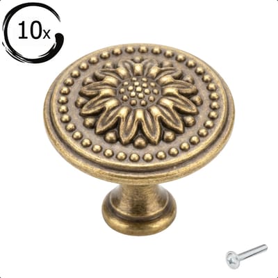 Meubelknoppen 10X Ø 30mm Brons Bloemmotief – Cody
