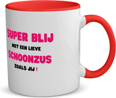 Akyol - super blij met een lieve schoonzus zoals jij koffiemok - theemok - rood - Zus - de liefste schoonzus - verjaardag - cadeautje voor zus - zus artikelen - kado - geschenk - 350 ML inhoud