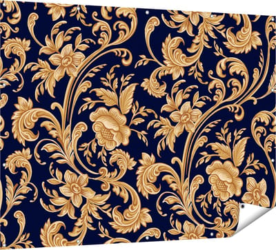 Gards Tuinposter Decoratieve Gouden Bloemen Achtergrond - 160x120 cm - Tuindoek - Tuindecoratie - Wanddecoratie buiten - Tuinschilderij