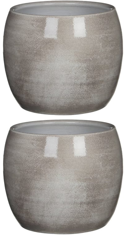 2x stuks bloempot in kleur shiny lightgrey stone keramiek voor kamerplant H18 x D20 cm- plantenpotten binnen