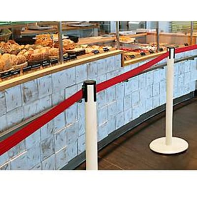 RS GUIDESYSTEMS Slagboompaal GLA Eco-28, houten basis, bandverlenging 2300 mm, bandbreedte 50 mm, essen, bandkleur rood