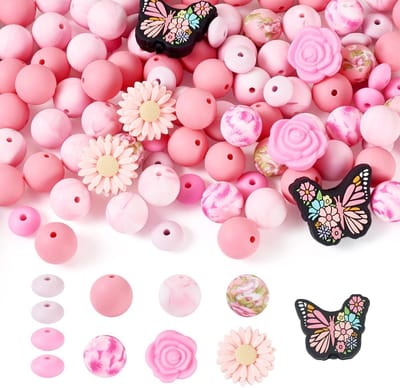 Allecto - Silicone Focal Beads Set - Kralen voor Sieradenmaken - Mini Roze Daisy en Rozen - 96 Stuks - Creatief Bezig Zijn - DIY Kralen - Geschikt ...