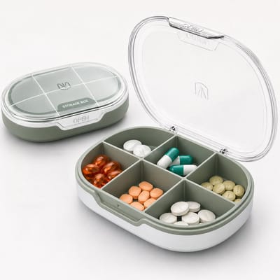 Pillen Doosje met 6 Vakken | Medicijndoos Compact | Reissetje voor Tabletten & Supplementen | Groen