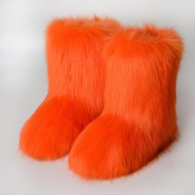 Dames Faux Fur Laarzen Winter Pluizige Pluche Warme Middenkuit Sneeuwlaarzen Luxe Mode Furry Laarzen Comfortabele Outdoor Platte Schoenen 37 red
