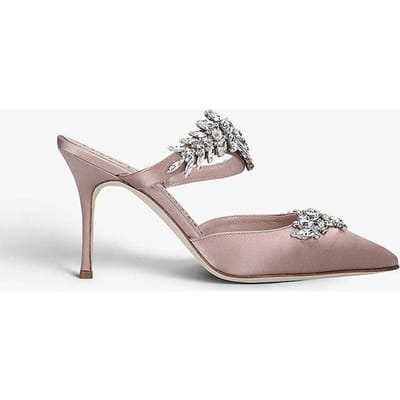 Escarpins Satin Lurum Mules Dazzle Crystal Lanières de Cheville Slip-On Bout Pointu Stiletto Sandales Strass Pour Femmes Chaussures à Talons Hauts 38 gray