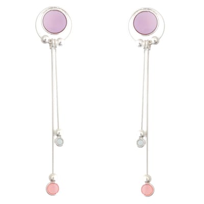 Behave – Oorbellen – 925 Sterling Zilveren Oorbellen - Langewerpige oorhanger - Paars Rood Grijs Glas
