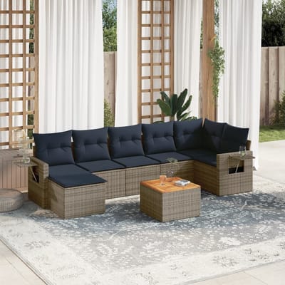 vidaXL - 8-delige - tuinbankset - met - kussens, - grijs - polyrotan