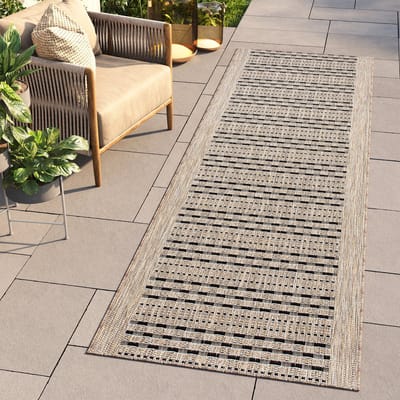 Tapiso Melissa Loper Laagpolig Beige Bruin Indoor Outdoor Vloerkleed Maat- 80x100