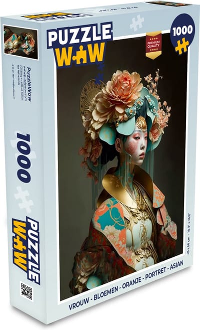 Puzzel Vrouw - Bloemen - Oranje - Portret - Asian - Legpuzzel - Puzzel 1000 stukjes volwassenen