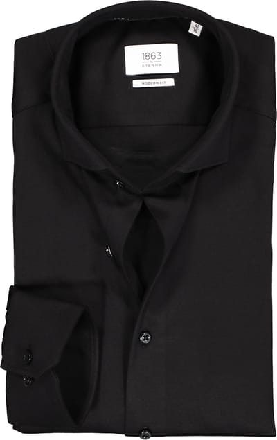 ETERNA modern fit overhemd - jersey heren overhemd - zwart - Strijkvriendelijk - Boordmaat: 40 (EU maat: M)