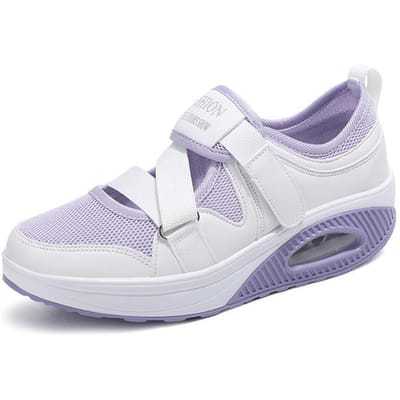 Zomer Nieuwe Mesh Ademende Casual Schoenen Dames Nieuwe Platform Sneakers Klittenband Wedges Lichtgewicht Hardloopschoenen 35 paars