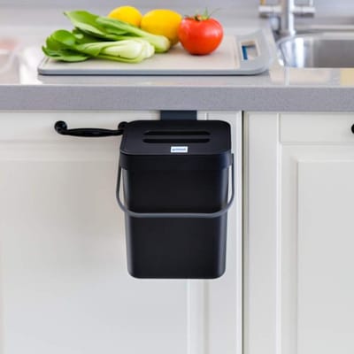 Hangende Prullenbak - Keukenafvalbak Compostbak - Voedselafval Verzamelen - Met Deksel Goede Afdichting - 5 Liter Rechthoekig - Zwart