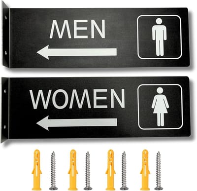 Toiletbord Heren Dames - Sanitair Teken - Duidelijke Bewegwijzering - Dubbelzijdig Aluminium - 10x30cm - Mat Zwart
