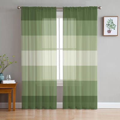 Saliegroene Verloopstreep Transparante Gordijnen voor Woonkamerdecoratie Raamgordijnen voor Keuken Tule Voile Organza Gordijnen W135 x H160cm x1