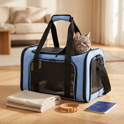 Cheqo® Draagtas Hond en Kat - Reismand Kat - Hondentas - Reistas Kat - Transporttas - Kattentas - Draagzak Hond - Opvouwbare Reistas Huisdieren - voor Kleine Honden en Katten - met Schouderriem - Geschikt voor Vliegtuig - Vervoersbox - Blauw