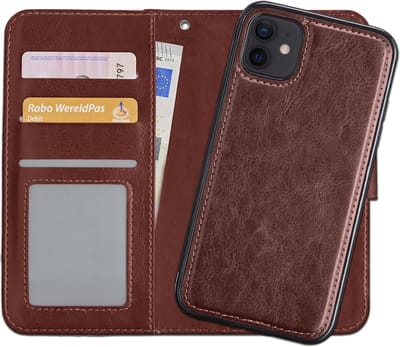 Hoesje - 2 in 1 - Geschikt voor Apple iPhone 11 - Met Uitneembare Hard Cover - Bookcase - Wallet Case - Met Pasjeshouder - Book Case - Uitneembaar - Pashouder - Kunstleer - Bruin