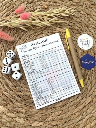 BYSUUS Juf en Meester dobbelspel - Juf en meester cadeau - juf cadeau - meester cadeau - bedankje einde schooljaar - zomerattentie - origineel cadeau voor juf of meester - dobbelspel - einde schooljaar