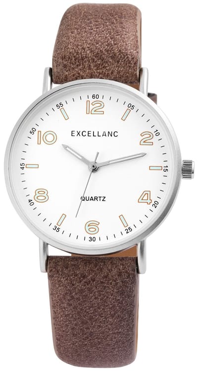 Excellanc-Unisex horloge-dames-heren-duidelijke wijzerplaat-bruine band-zilverkleurig-diameter 36 mm