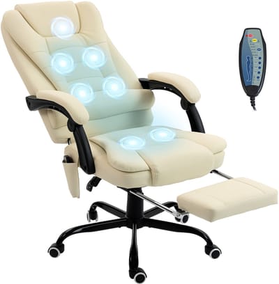 Vinsetto Massage Bureaustoel - Polyurethaan - 67x79x121cm - Beige