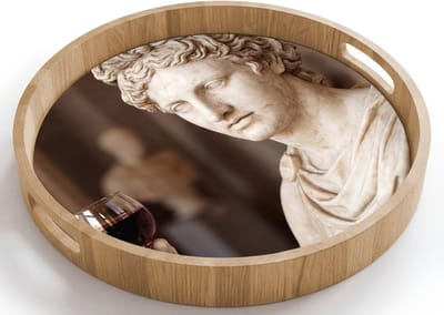 Dienblad rond 40x40 cm - Schootdienblad hout - Klassiek - Marmer - Wijn - Borrelplank rechthoek - Plateau houten dienbladen