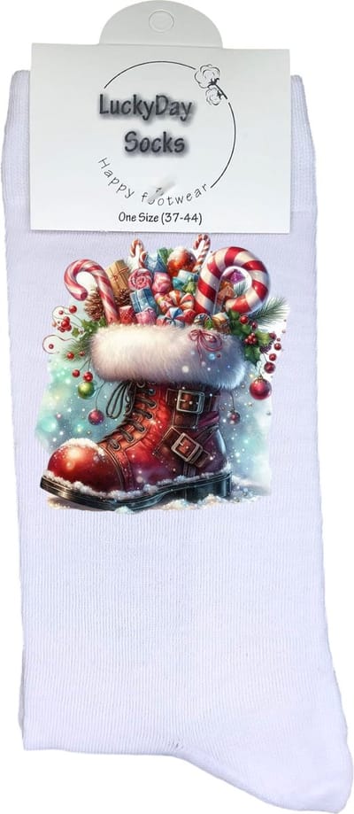 Kerst laars - Verjaardag cadeau - Grappige sokken - Print sokken - Leuke sokken voor heren en dames - Moederdag - Vaderdag - Cadeau voor hem en haar - Kerstcadeau - Vrolijke sokken - Valentijns cadeau - Sokken waar je vrolijk van wordt - Maat 37-44