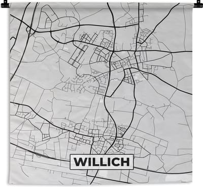 Wandkleed - Wanddoek - Plattegrond - Duitsland - Willich - Kaart - Stadskaart - 180x180 cm - Wandtapijt